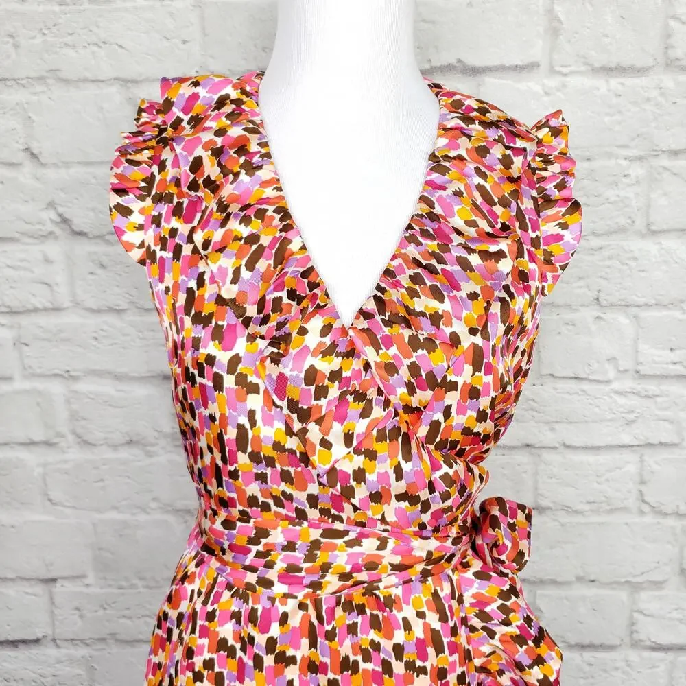 Kate Spade Aubrey Pink Ruffle Silk Wrap Dress Event NYE Going Out Preppy Sz 4